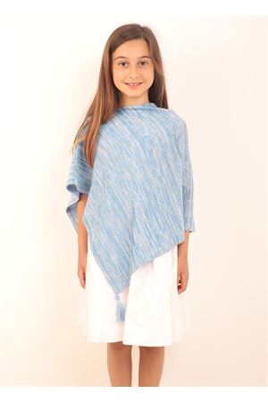Poncho as a girl with blue pom poms Art Tricot | PONCHORAGAZZACELESTE